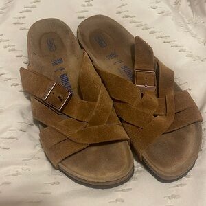 Birkenstock Lugano Mink Woven Suede Sandals